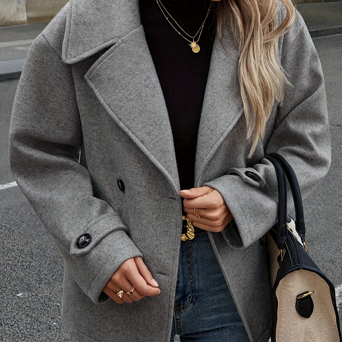 Dark Gray Wool Blend Pea Coat - view 7