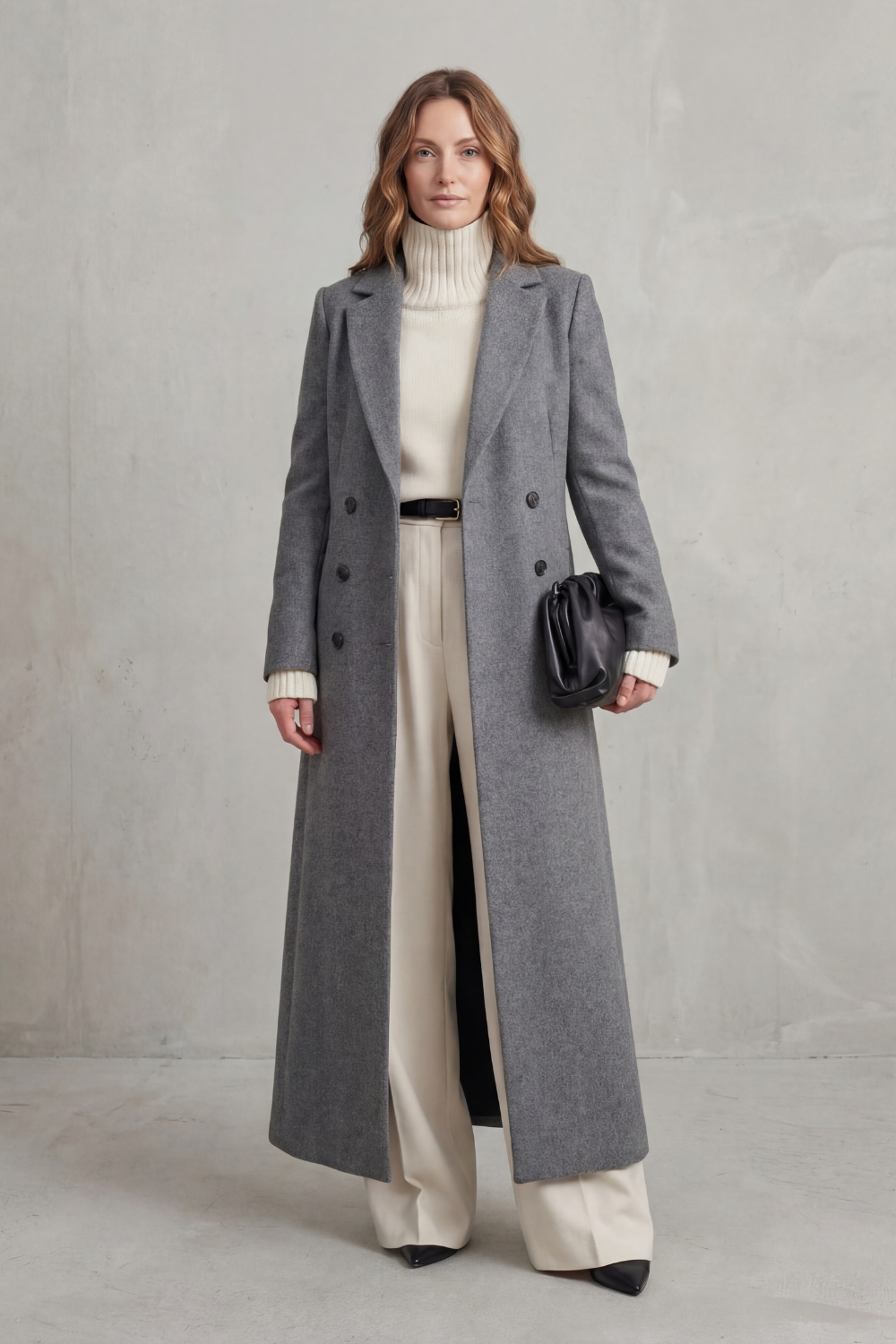 Wool blend long double breasted coat - view 11