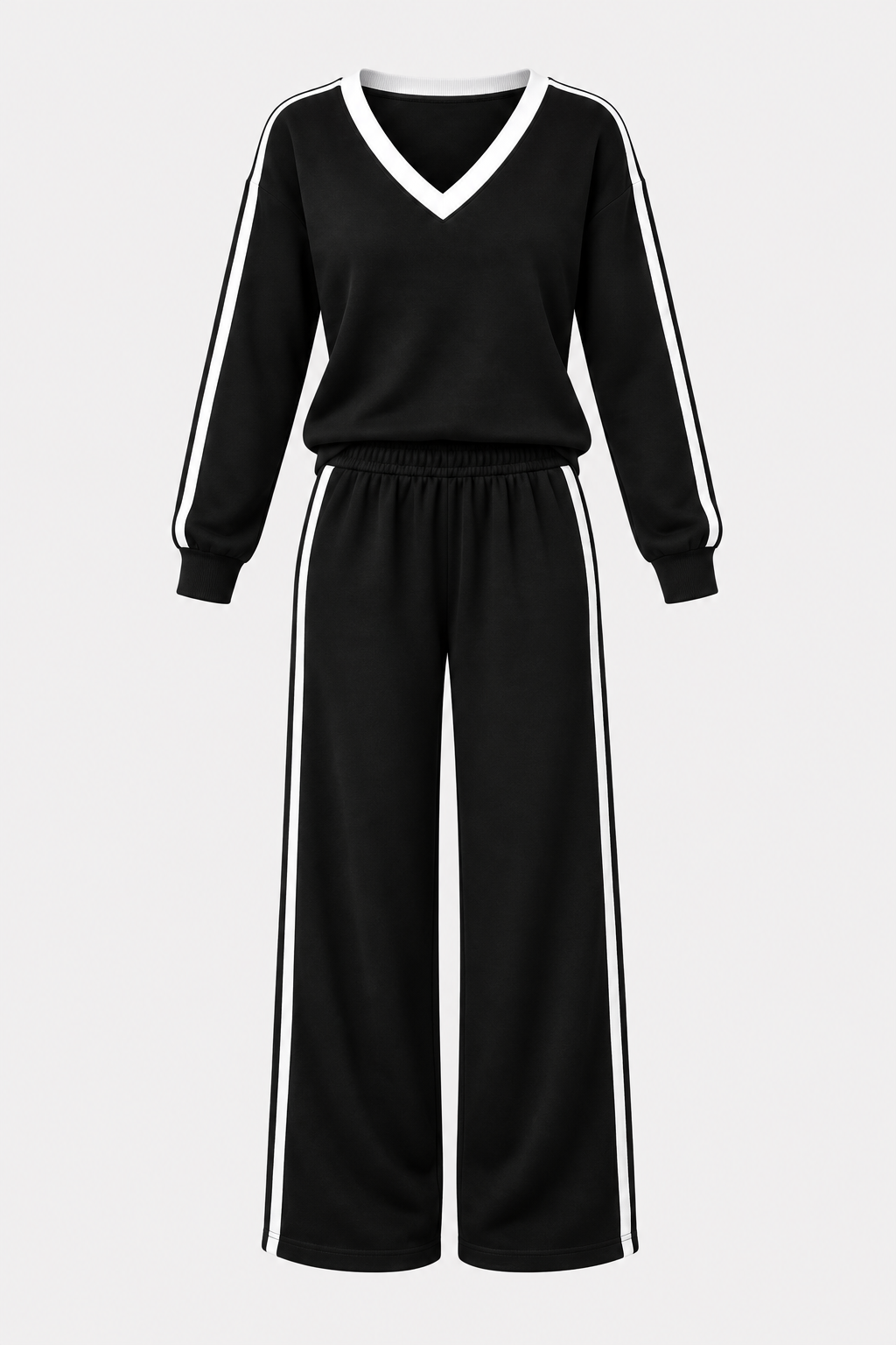 Polyester Knit Wrap Top Wide-Leg Pants Set - 1