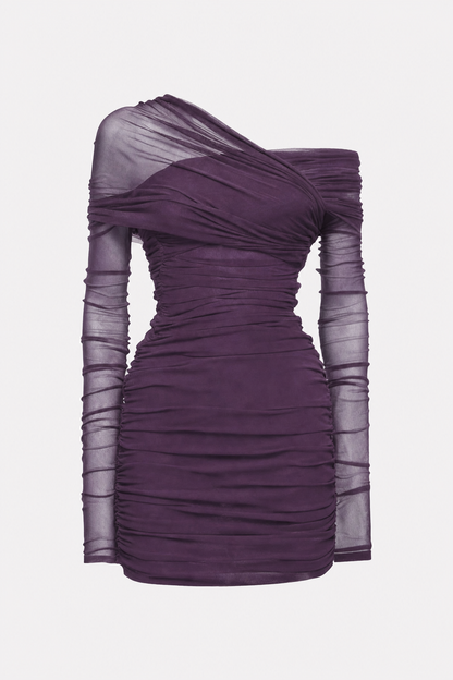 One-Shoulder Ruched Mesh Mini Dress - view 8