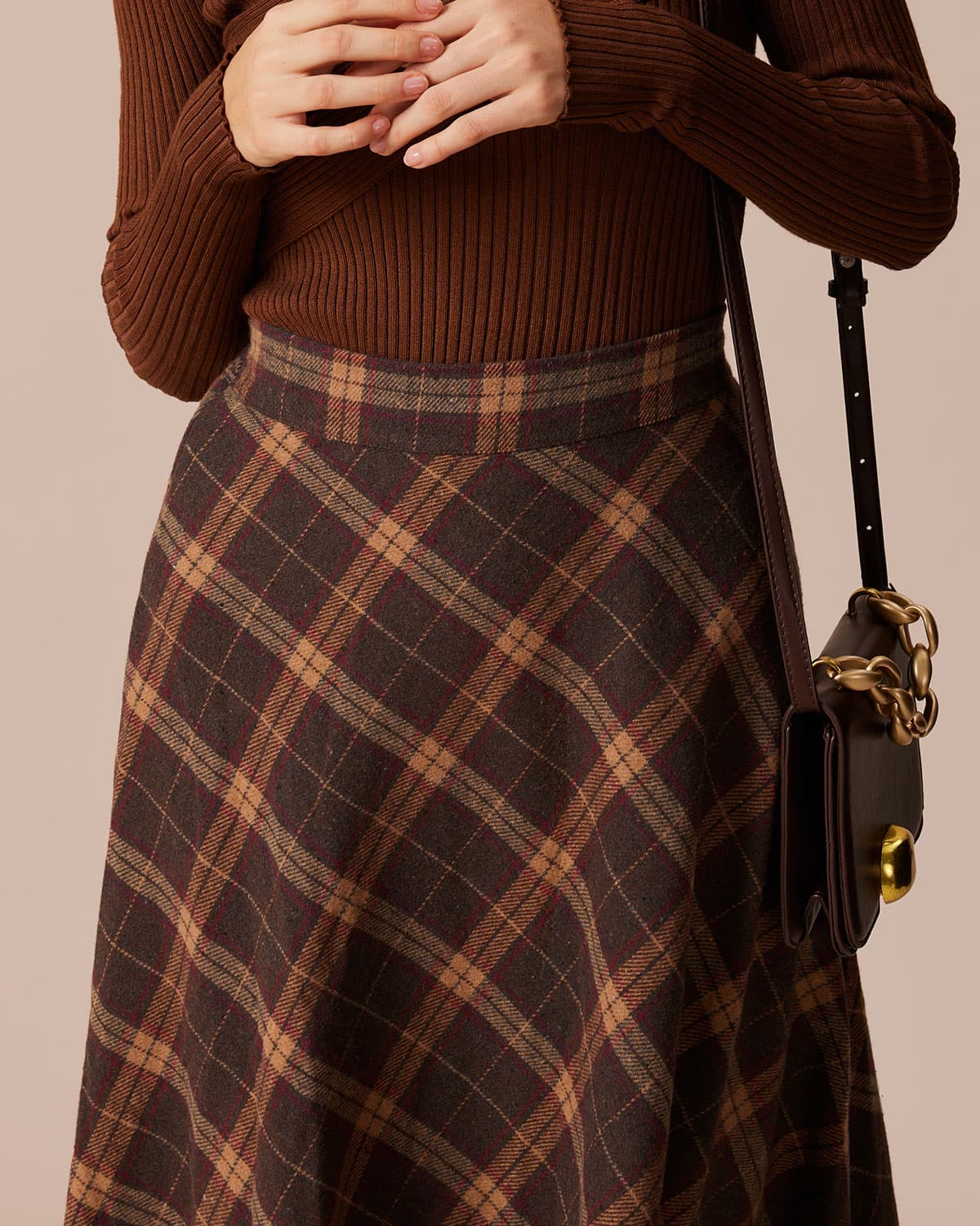 Plaid A-Line Midi Skirt With Elastic Waist - view 4