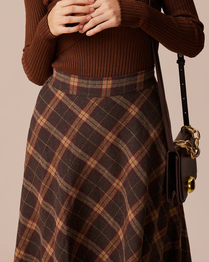 Plaid A-Line Midi Skirt With Elastic Waist - view 4