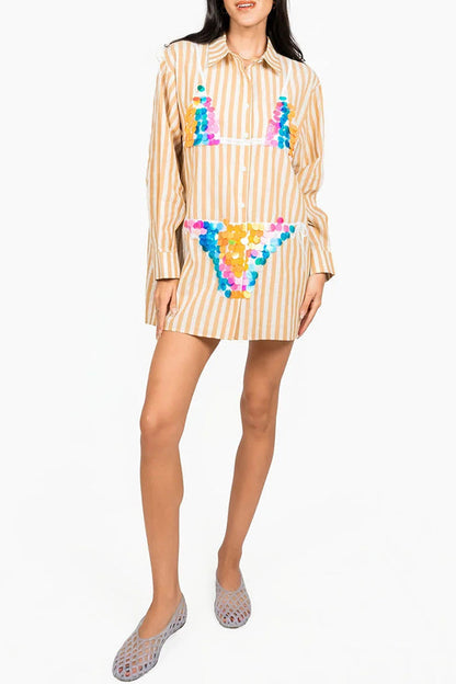 Striped Long-Sleeve Button-Up Tunic - view 5