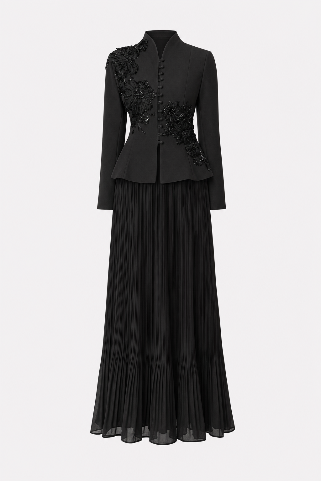 Lace applique peplum jacket and pleated skirt set - view 7