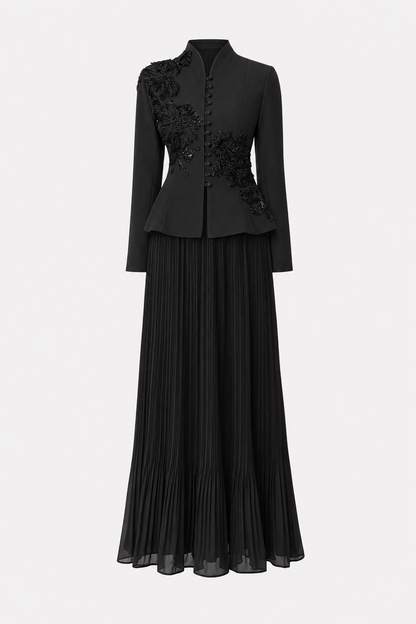 Lace applique peplum jacket and pleated skirt set - view 7
