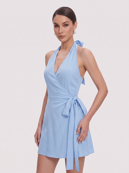 Viscose linen halter mini dress - view 3
