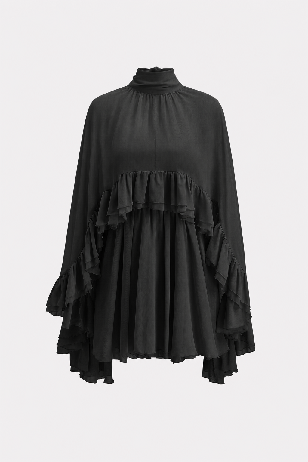 Chiffon Mini Dress with Ruffle Cape Overlay - view 8
