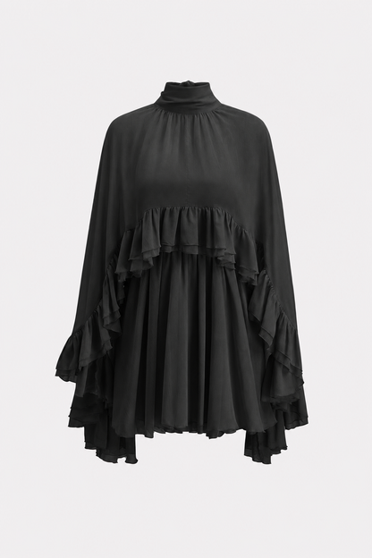 Chiffon Mini Dress with Ruffle Cape Overlay - view 8