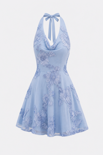 Halter Homecoming Dress With Floral Embroidery - view 6