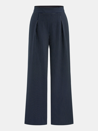 Navy woven pinstripe top and pant set - view 6