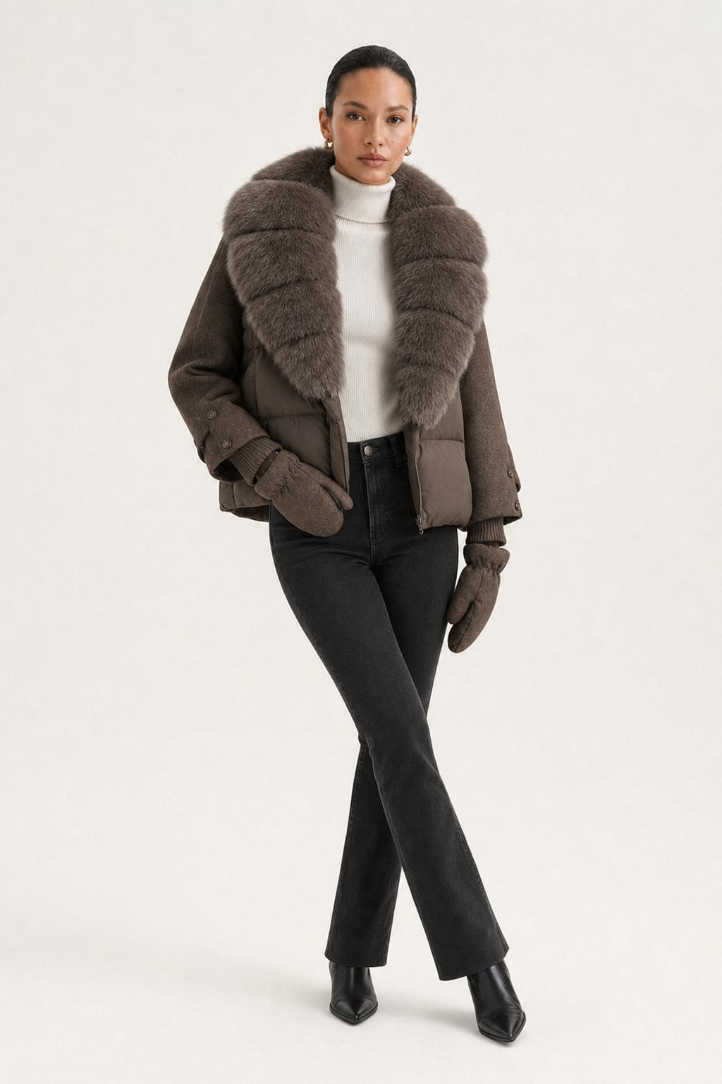 Duck Down Puffer Jacket With Detachable Fur Collar - 11