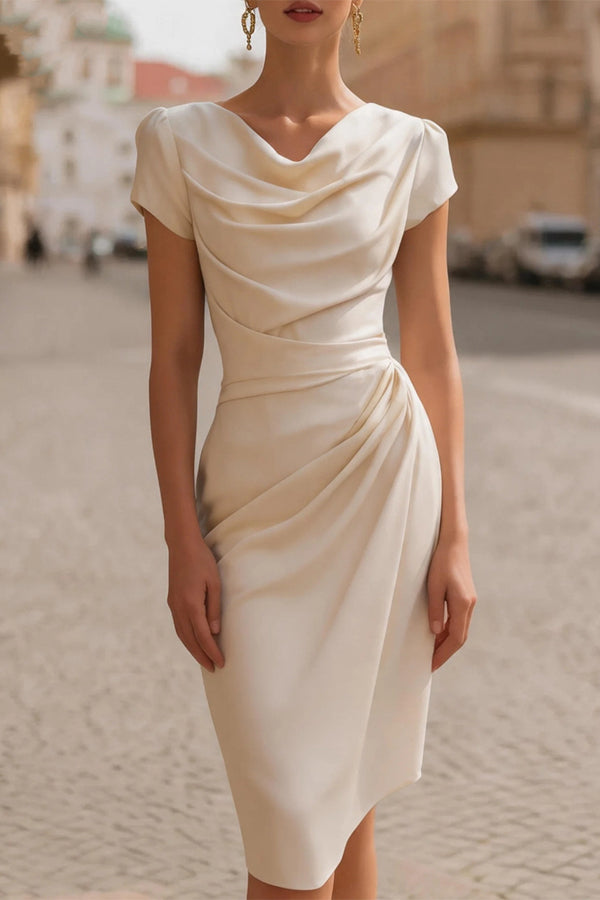 Pleated A-Line Short Sleeve Midi Dress - view 2