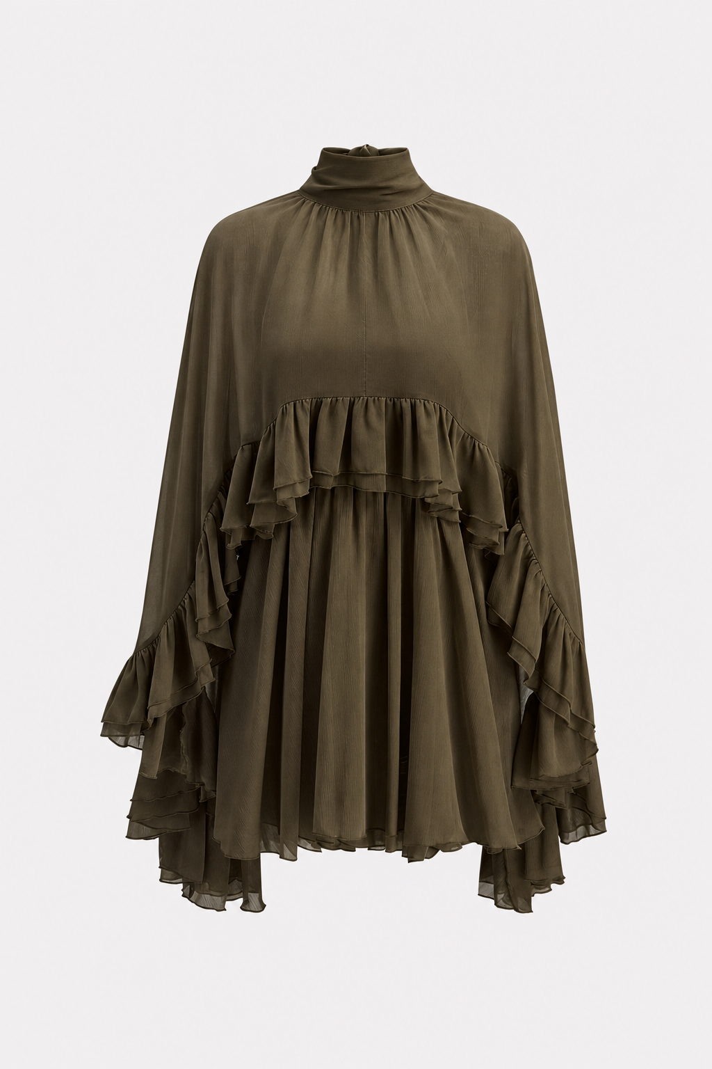 Chiffon Mini Dress with Ruffle Cape Overlay - view 6