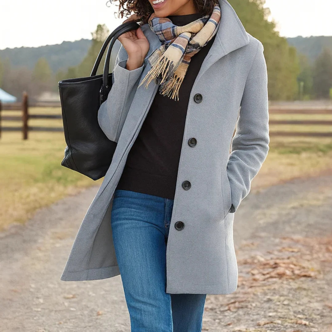 Wool blend pea coat with notched collar - view 5