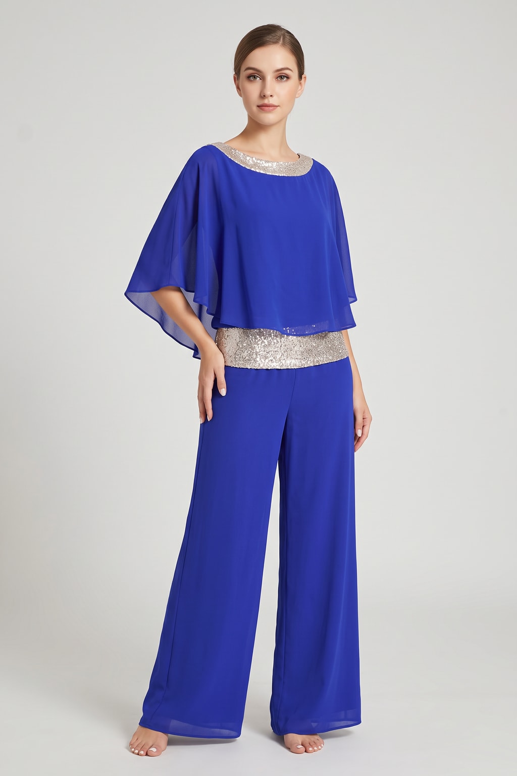 Elegant Polyester Two Piece Set With Wide-Leg Pants - 3