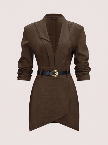 Belted Mini Dress With Notched Lapel - view 8