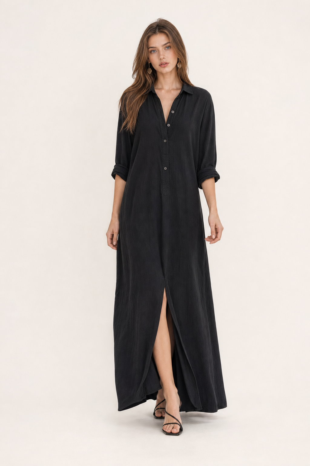 Flowy Button-Front Maxi Dress in Three Colors - view 3