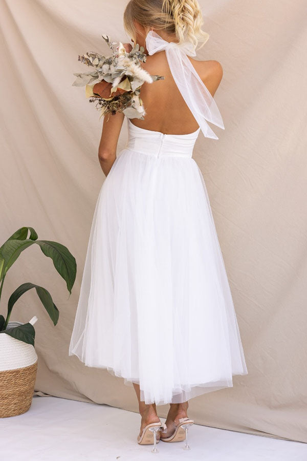 Tulle halter maxi dress with gathered bodice - view 13
