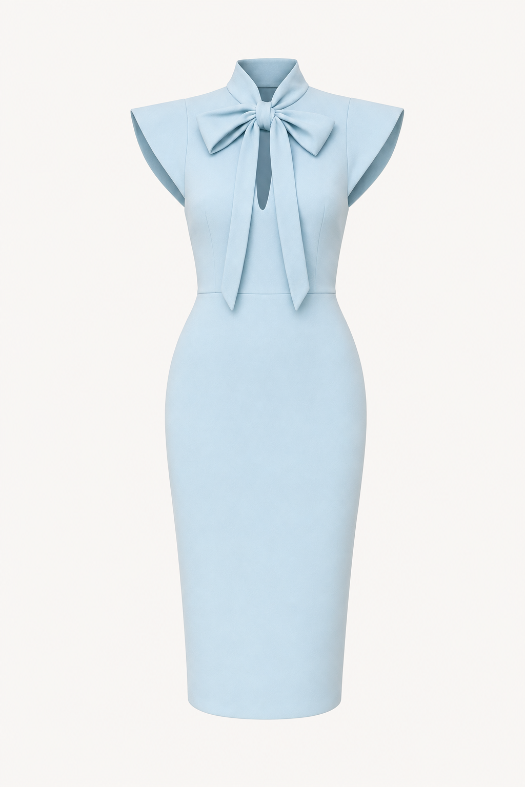 Bow-Tie Stand Collar Midi Dress