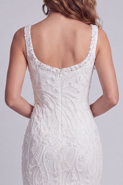 White sequin beaded square neck mini dress - view 5