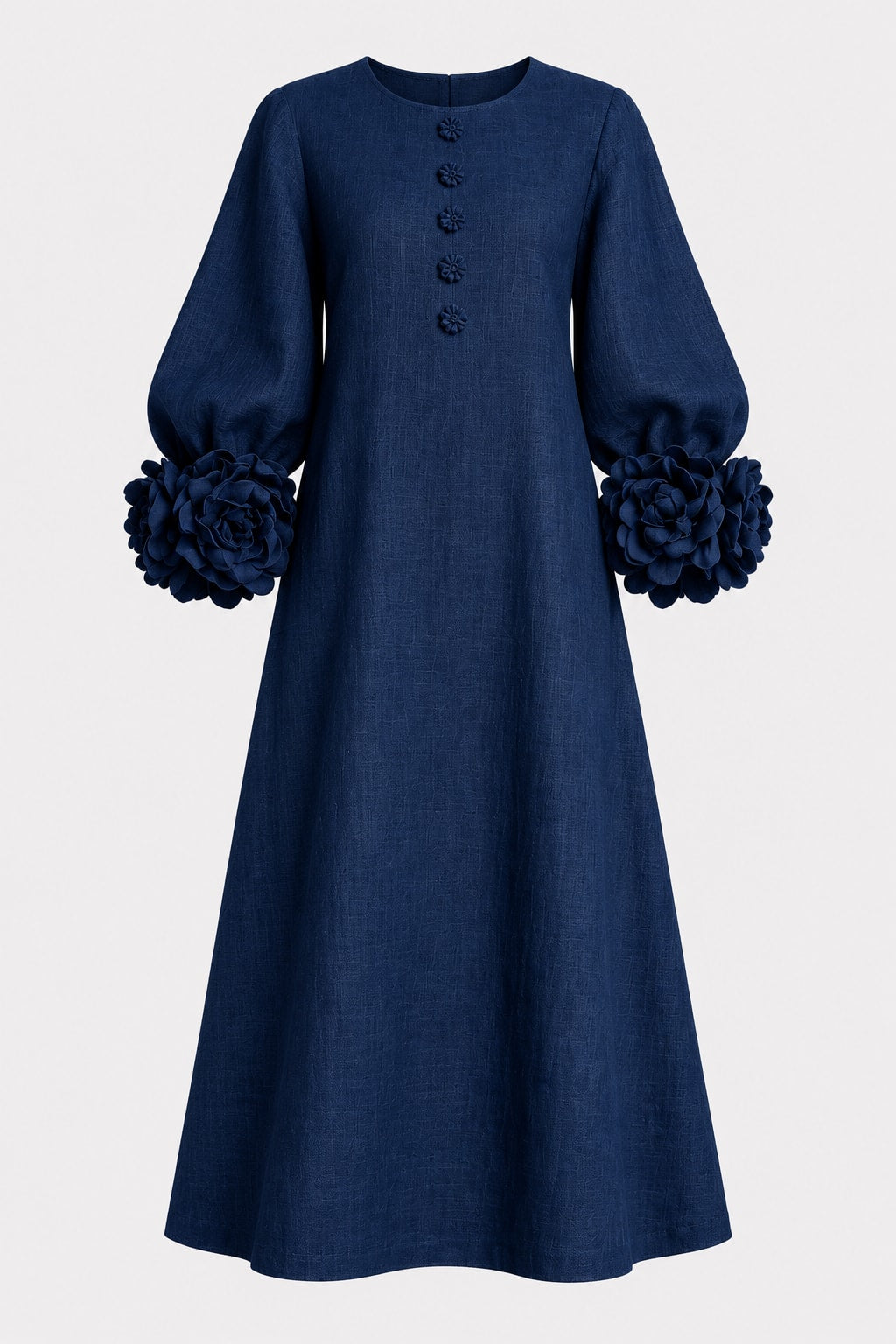 Floral Midi Dress Long Sleeve with Button Details - 1