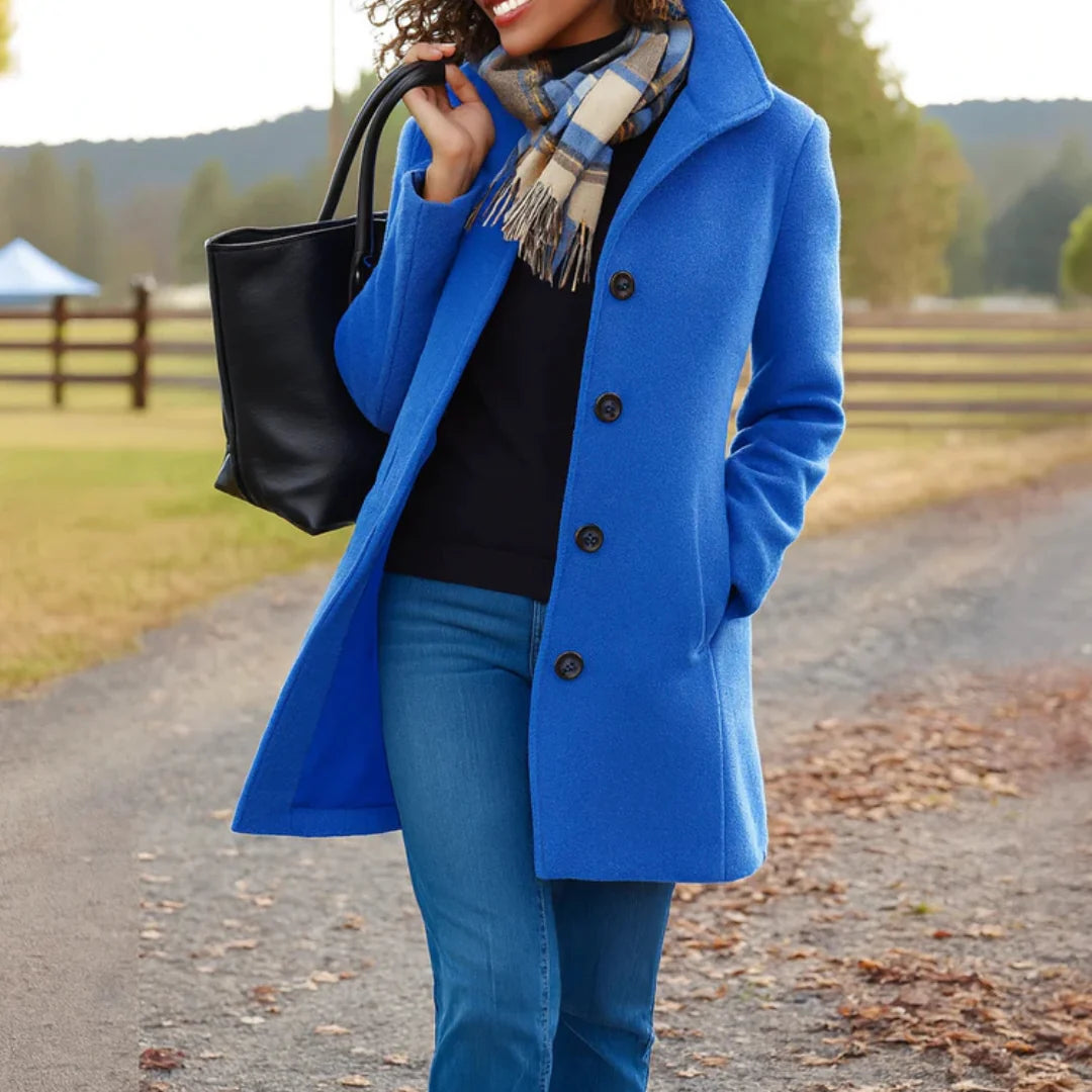 Wool blend pea coat with notched collar - view 9