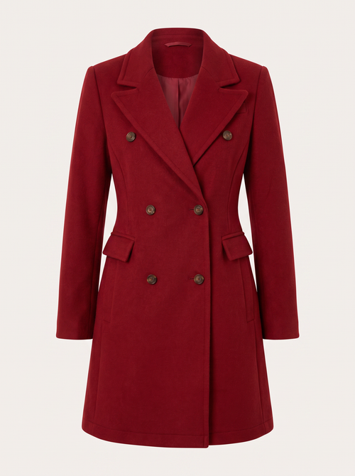 Double breasted longline coat with notch lapel