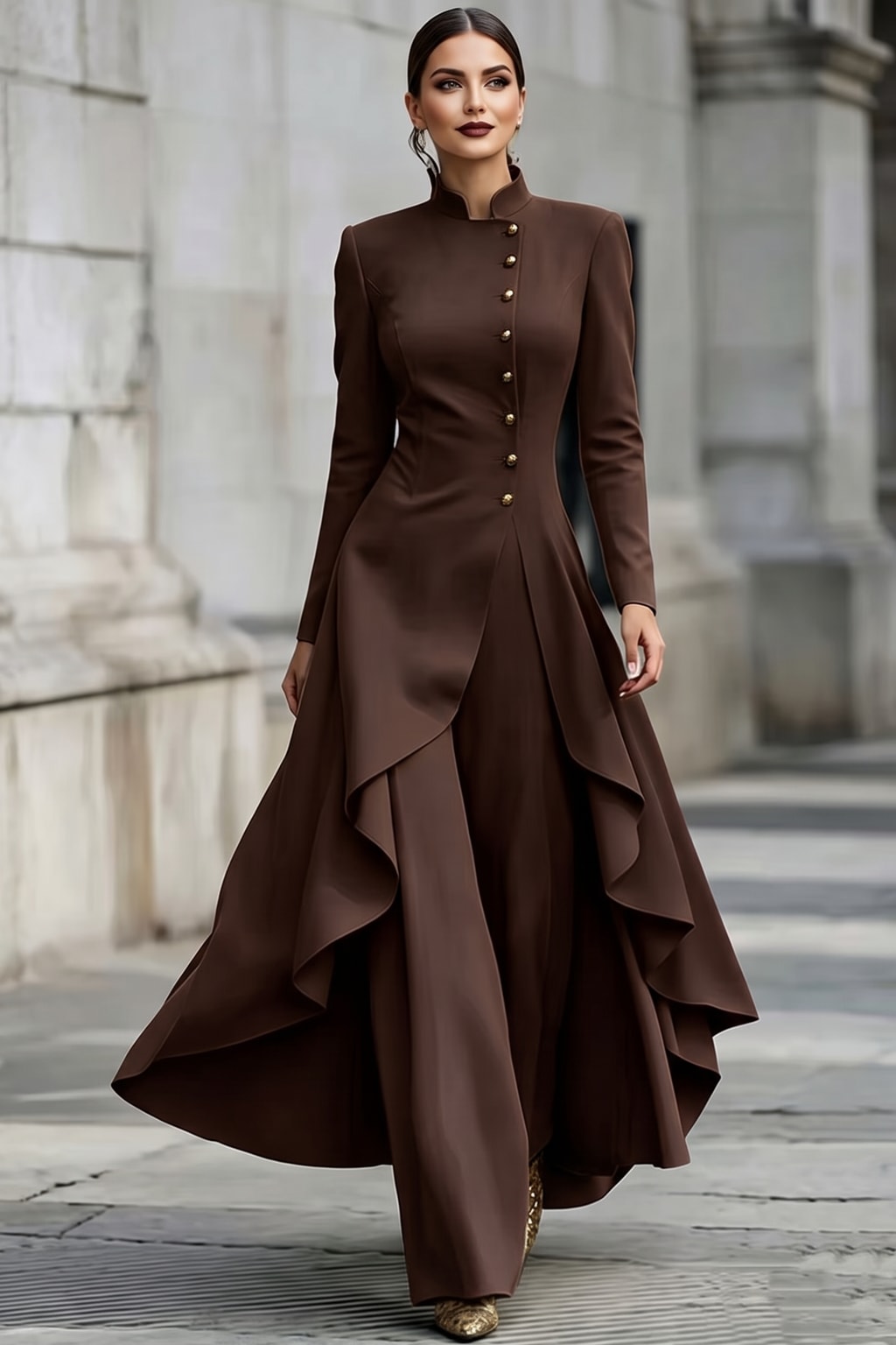 Polyester Two-Piece Set With High-Low Top And Wide-Leg Pants - 10
