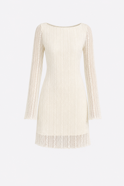 Apricot Lace Mini Dress with Bell Sleeves