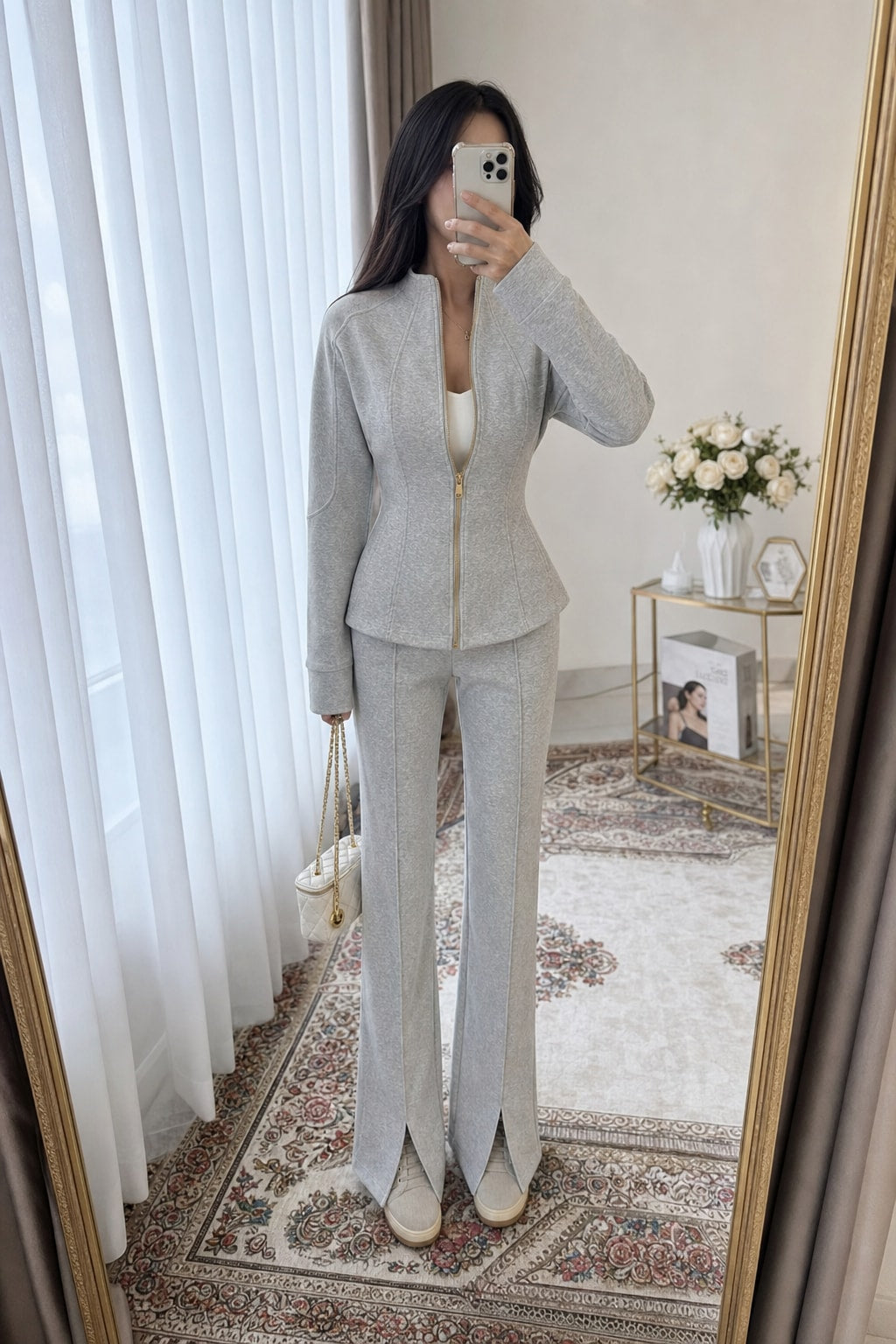 Structured Knit Peplum Jacket Wide-Leg Pants Set - 5
