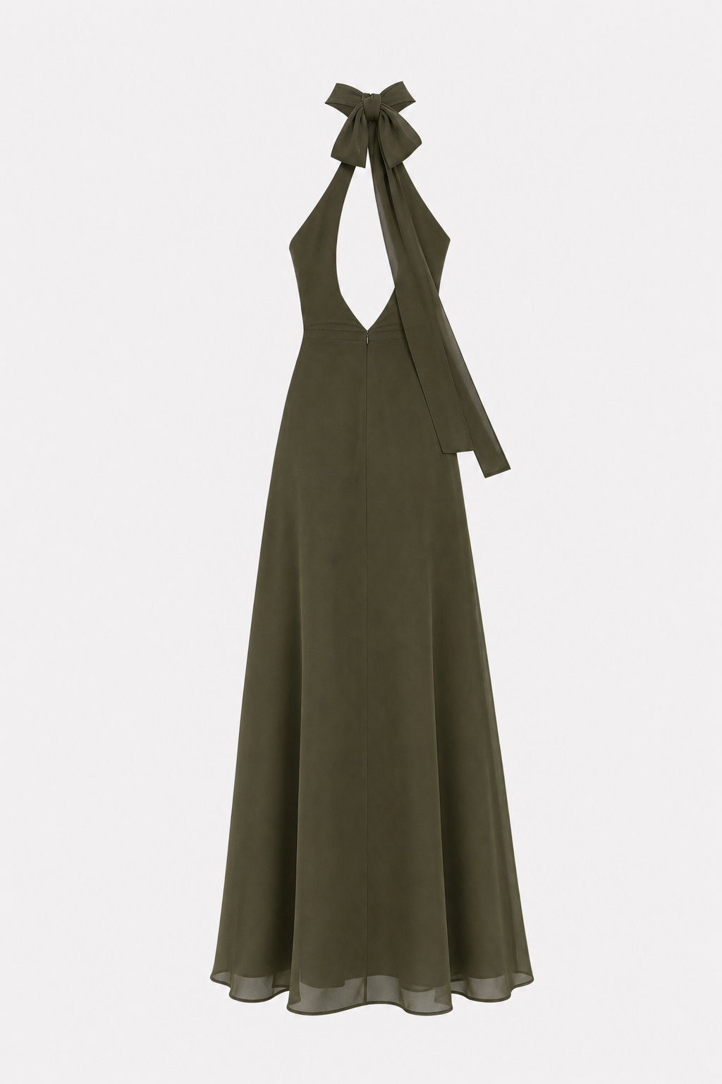 Green Mock Neck Chiffon Maxi Dress, Side Slit - view 2