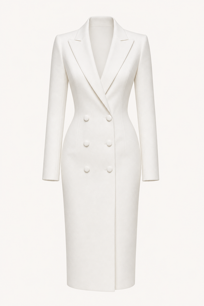 Long sleeve lapel midi dress with button front
