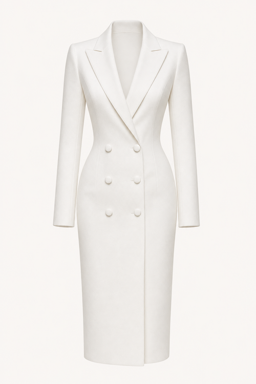 Long sleeve lapel midi dress with button front