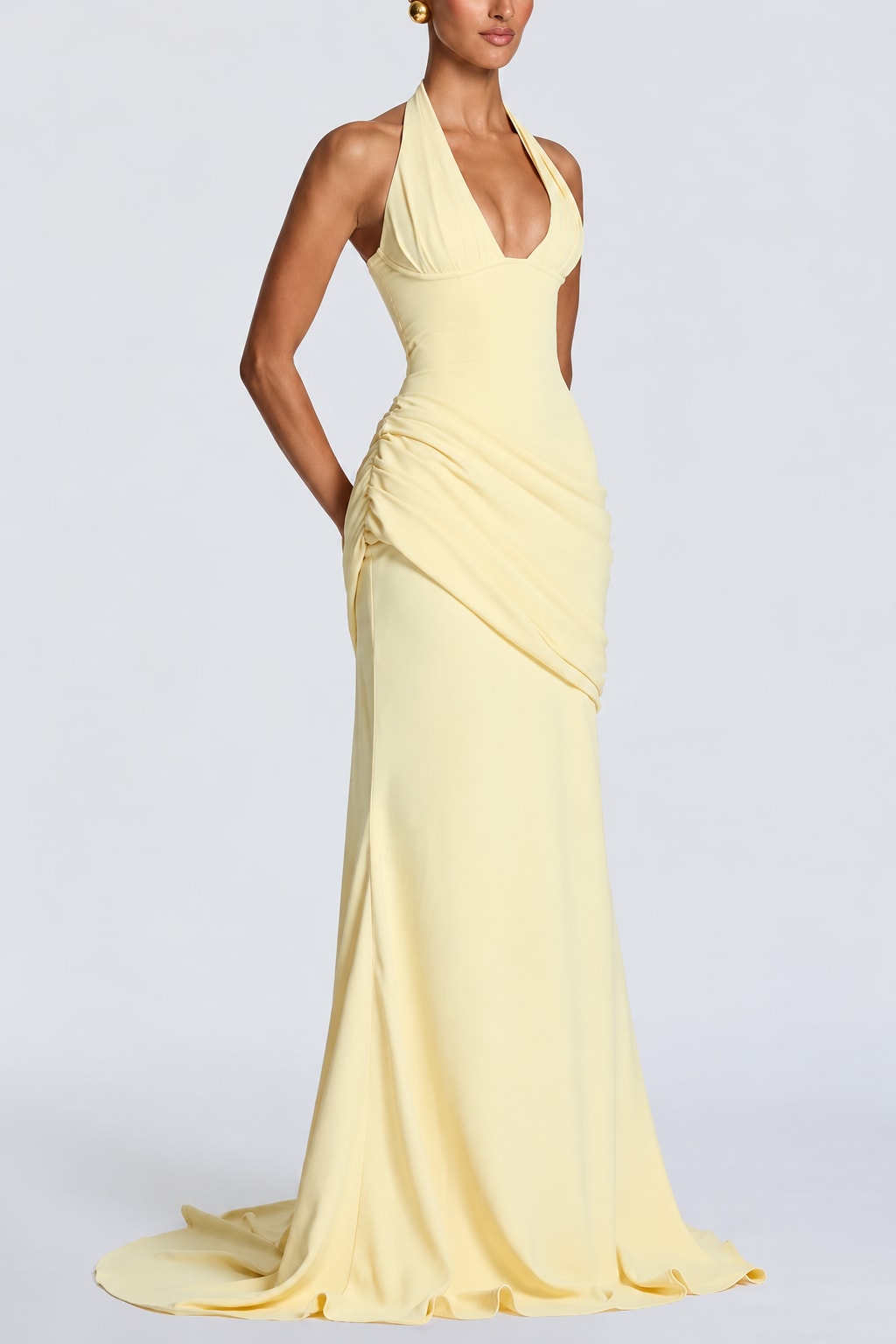 Crepe Maxi Dress Halter V-Neck - 4
