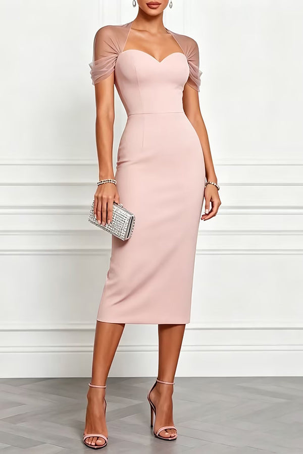 Black Mesh Sleeve Sweetheart Midi Dress - view 3