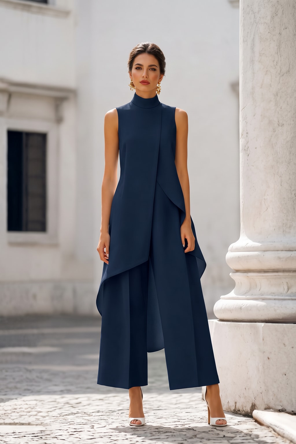 Sleeveless Wide-Leg Jumpsuit With Asymmetric High Neck - 7