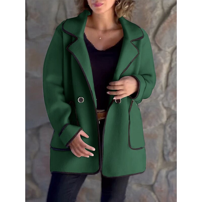 Contrast Trim Loose Coat with Pockets - view 2