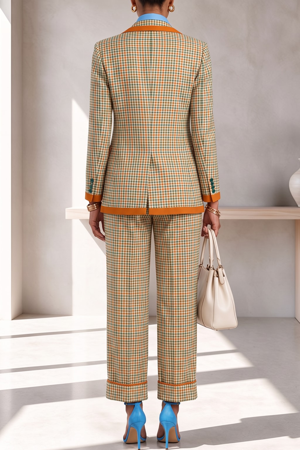 Polyester Checked Blazer And Pants Set - 3