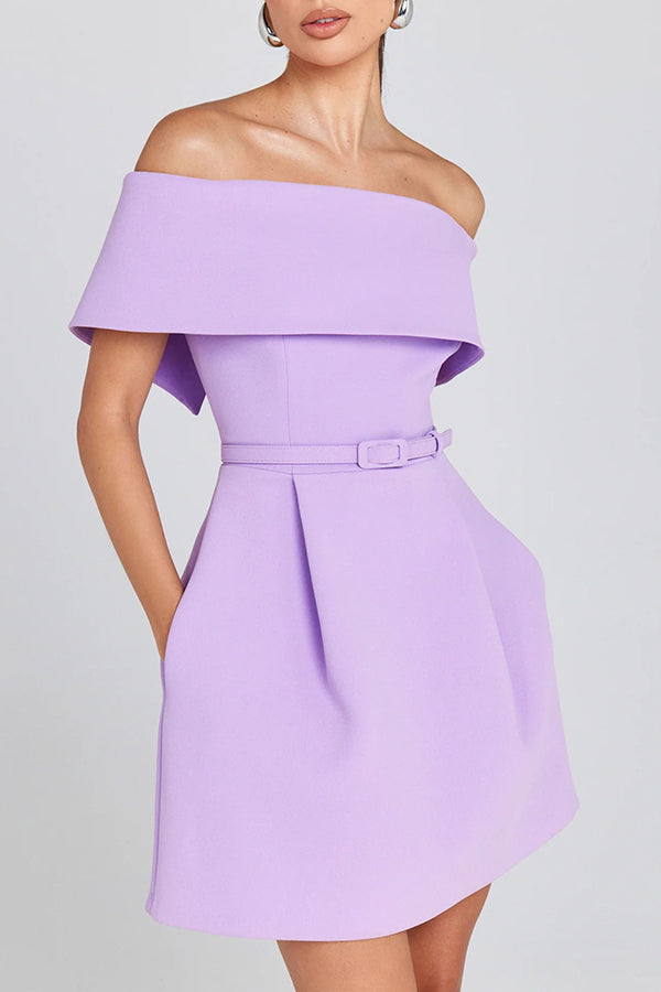 Off-Shoulder Ruched Mini Dress With Pockets - view 4