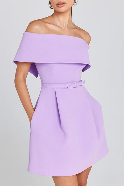 Off-Shoulder Ruched Mini Dress With Pockets - view 4