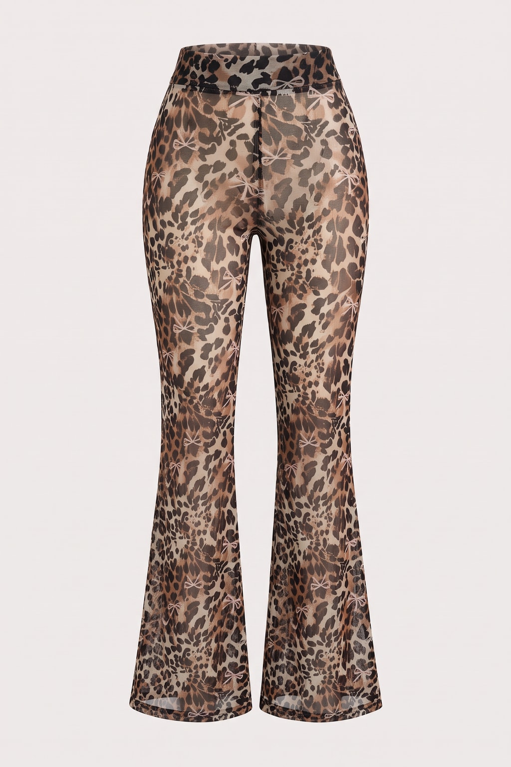 Knit Flared Pants With Leopard Print And Elastic Waist - 1