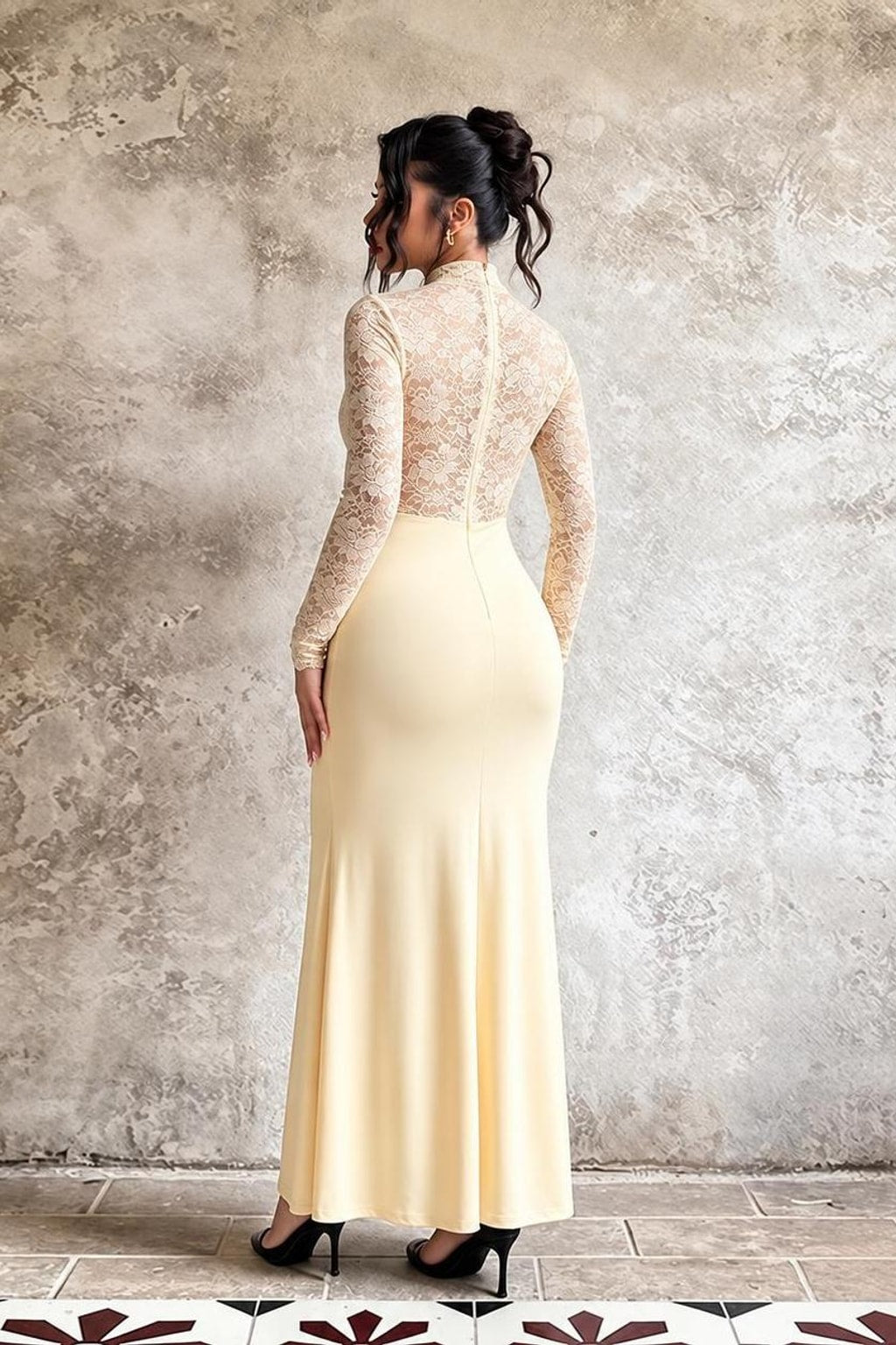 Synthetic Fiber Evening Dress With Lace Sleeves - 4