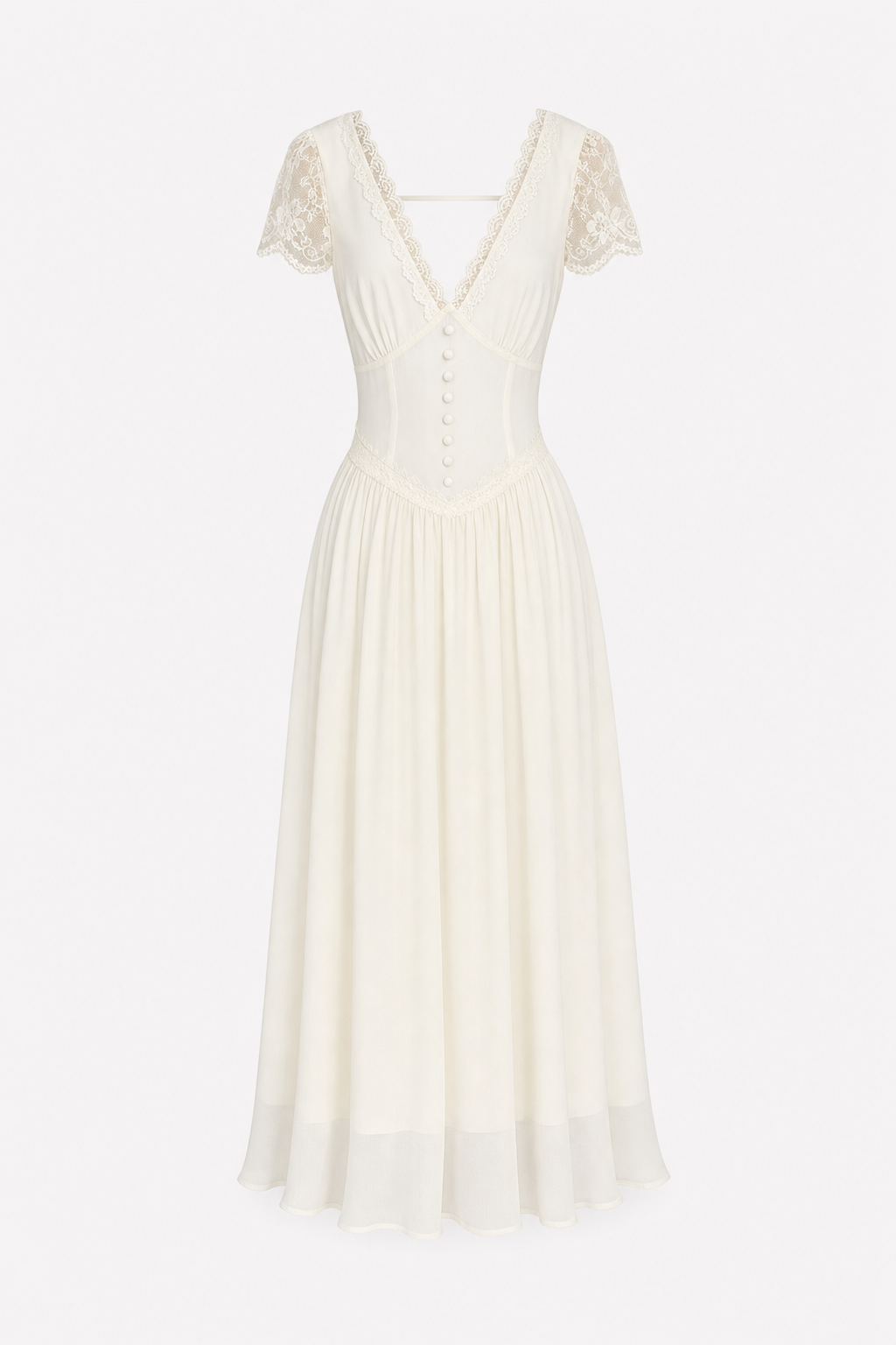 Apricot Lace V-Neck Maxi Dress