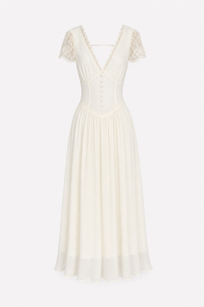 Apricot Lace V-Neck Maxi Dress