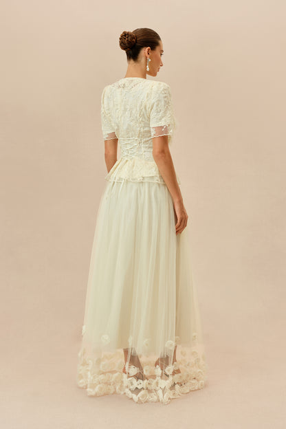 Lace Peplum Top and Tulle Maxi Skirt Set - view 4