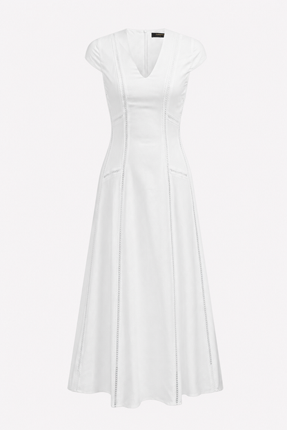 Cotton Linen Cap Sleeve Midi Dress, Off-White