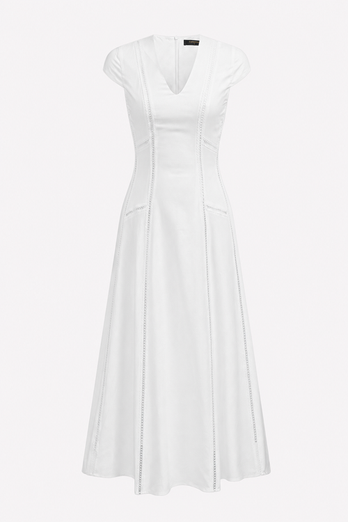 Cotton Linen Cap Sleeve Midi Dress, Off-White