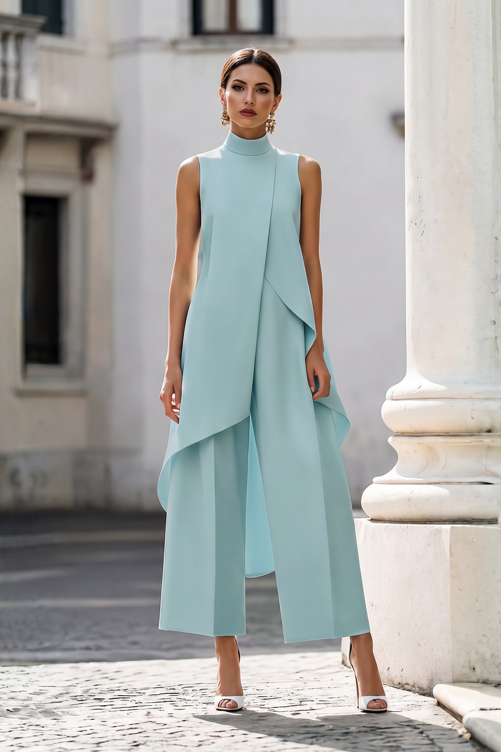 Sleeveless Wide-Leg Jumpsuit With Asymmetric High Neck - 5