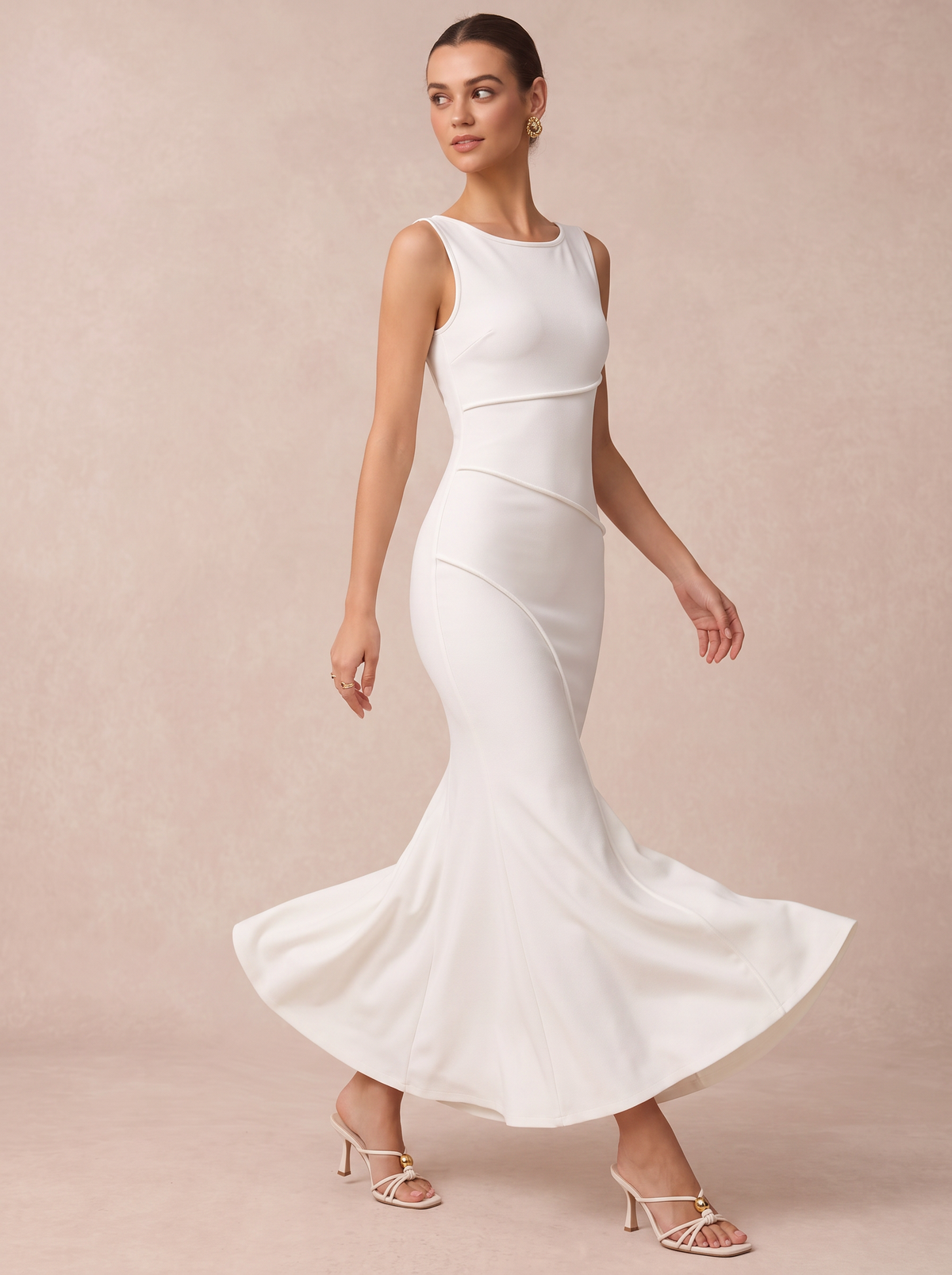 Asymmetric Jersey Maxi Dress in White - view 4
