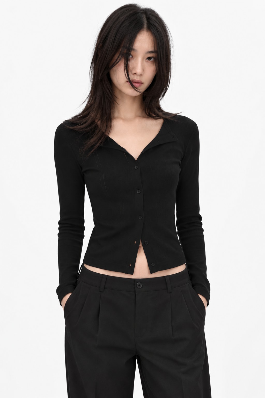 Henley Cardigan Slim-Fit Long-Sleeved Top - 8